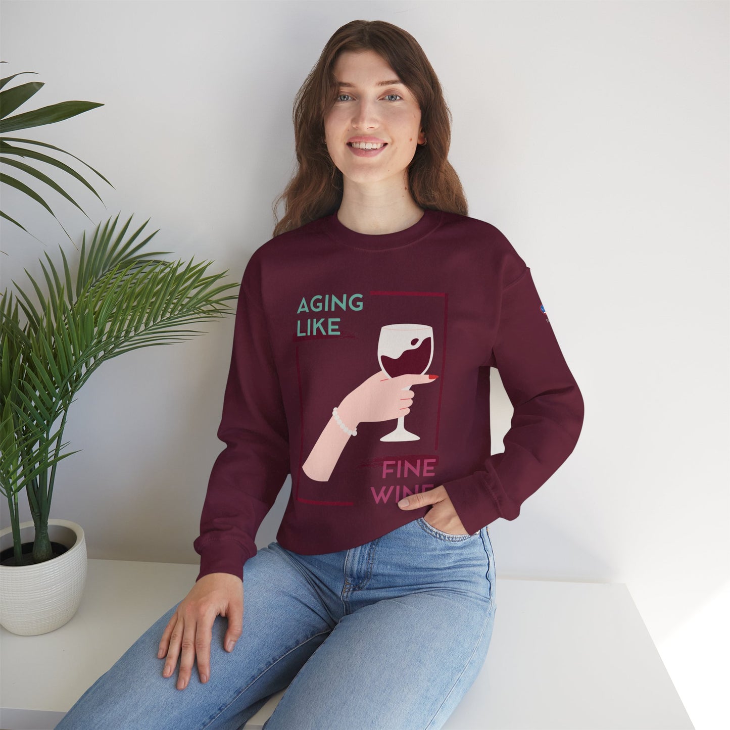 Sudadera unisex con cuello redondo y vino fino