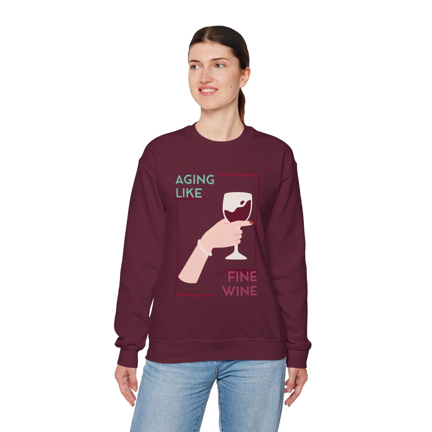 Sudadera unisex con cuello redondo y vino fino